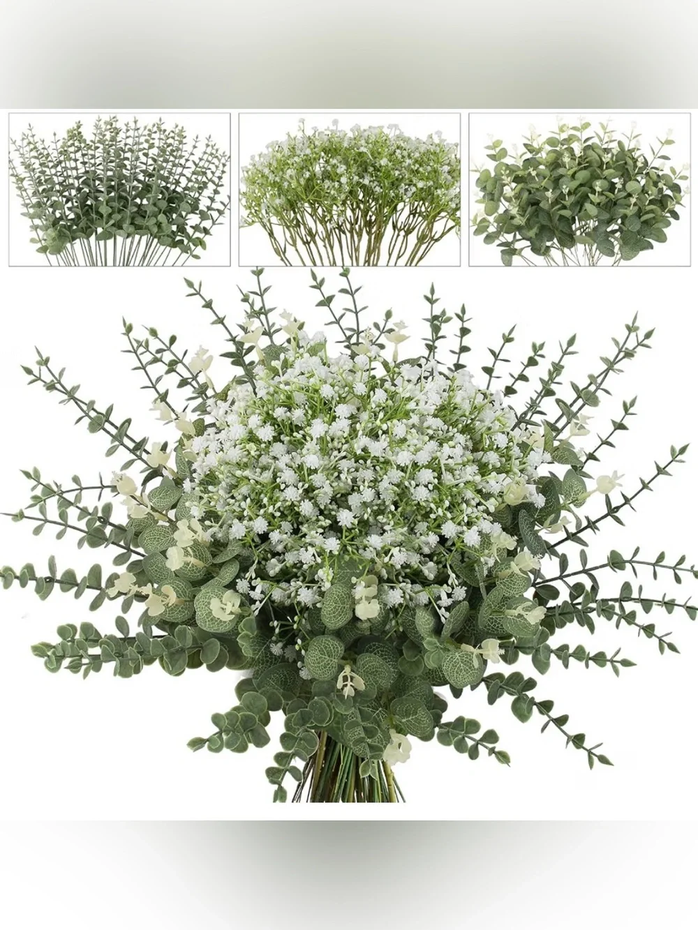🪴🍃🤍Faux Eucalyptus & White Floral Wedding Baby Shower Décor Bundle🤍🍃